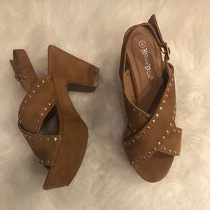 Camel Colored- short wedge like heel- size 8